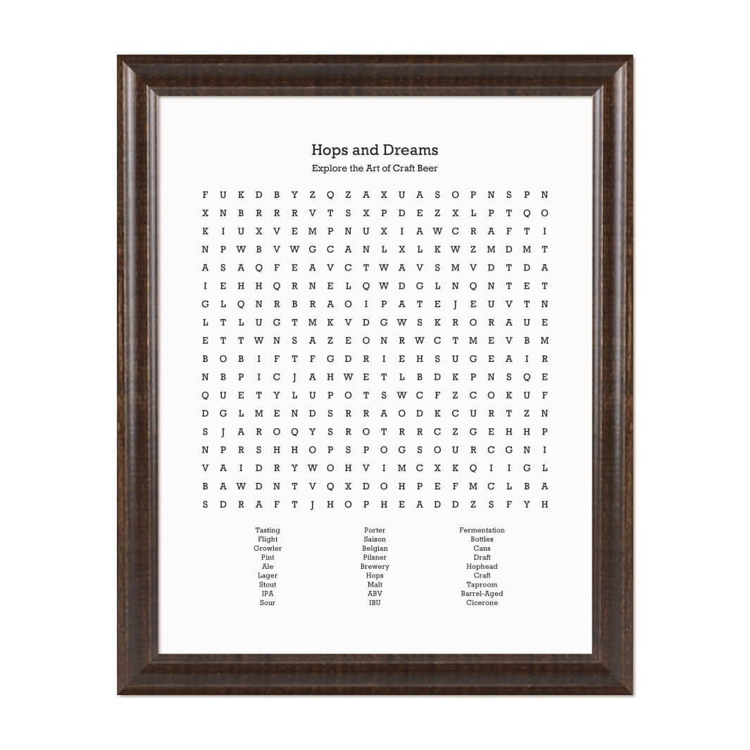 Custom Craft Beer Word Search Art Print#color-finish_espresso-beveled-frame