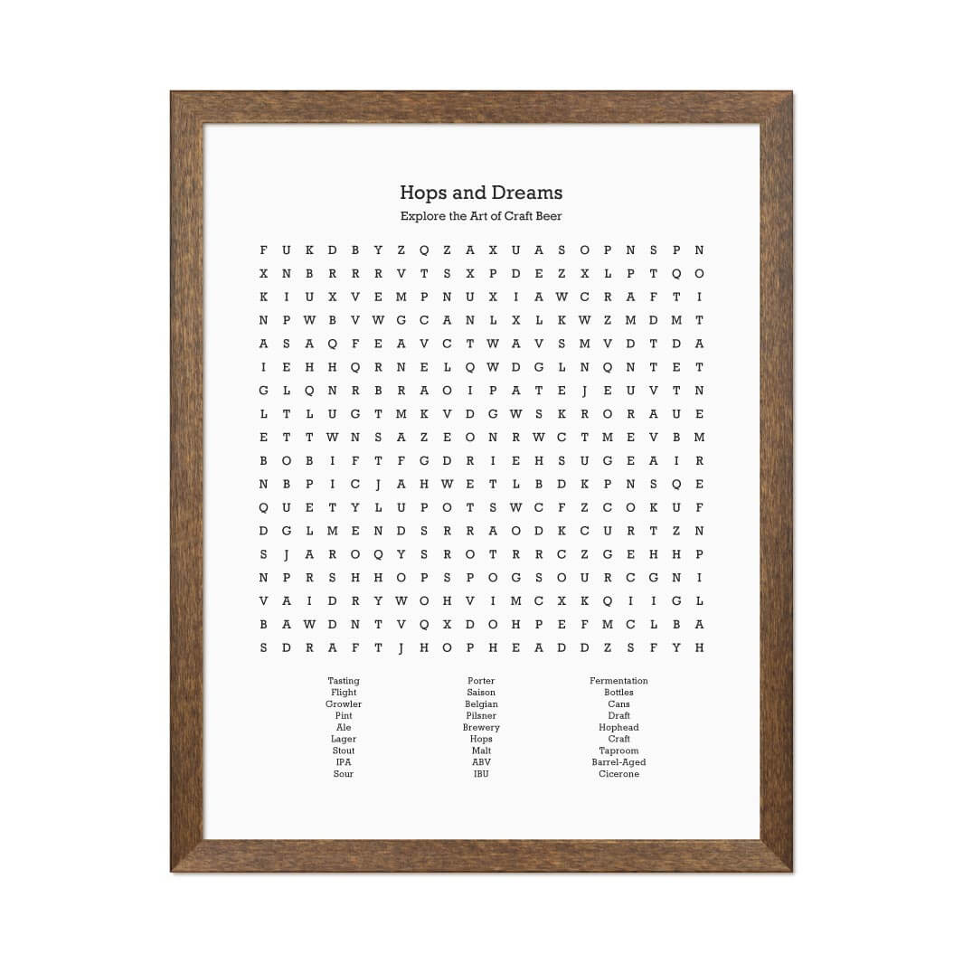 Custom Craft Beer Word Search Art Print#color-finish_walnut-thin-frame