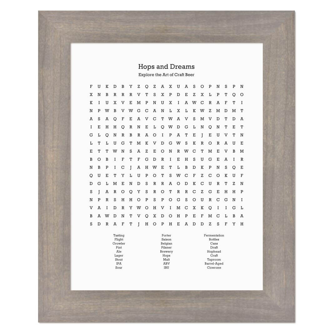 Custom Craft Beer Word Search Art Print#color-finish_gray-wide-frame