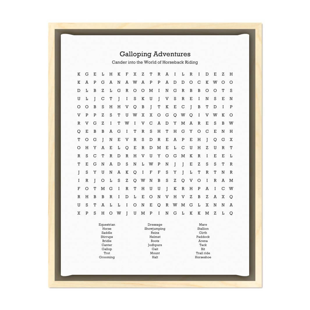 Custom Horseback Riding Word Search Art Print#color-finish_light-wood-floater-frame