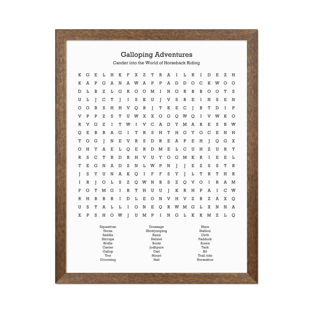 Custom Horseback Riding Word Search Art Print#color-finish_walnut-thin-frame