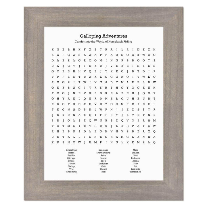 Custom Horseback Riding Word Search Art Print#color-finish_gray-wide-frame