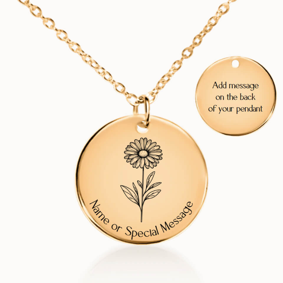 Daisy Birth Flower Pendant Necklace, Personalized April Birth Month Flower, Gift for Her, Gold