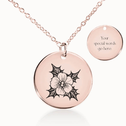 December Birth Flower Pendant Necklace in Rose Gold, Personalized Gift for Her