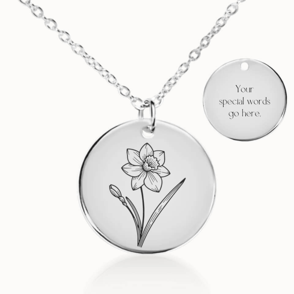 December Birth Flower Pendant Necklace in Silver, Personalized Gift for Her