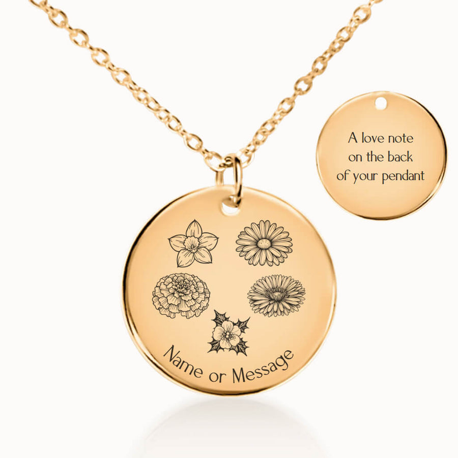 Family Birth Flower Necklace in Gold, Personalized Gift for Her