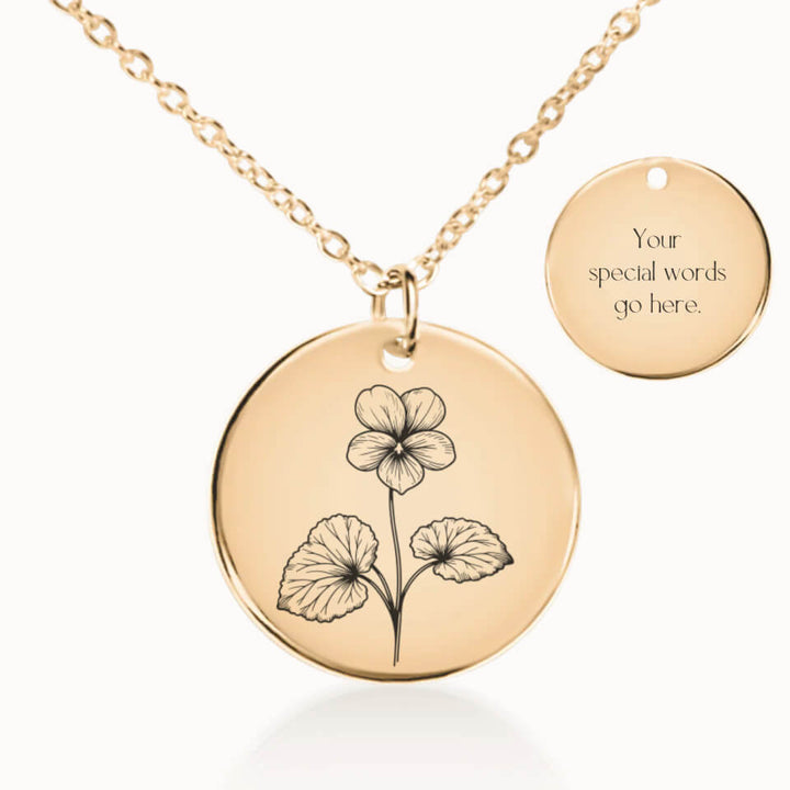 February Birth Flower Pendant Necklace in Gold, Personalized Gift for Her