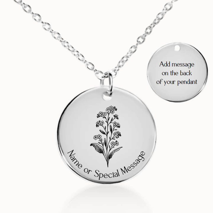 Forget-Me-Not Name Gift, Personalized Flower Pendant Necklace, Silver