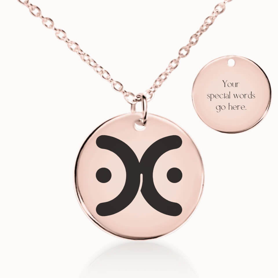 Gemini Zodiac Pendant Necklace in Rose Gold, Personalized Gift for Her