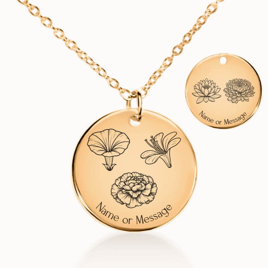 Grandmas Garden Birth Flower Necklace in Gold, Personalized Gift