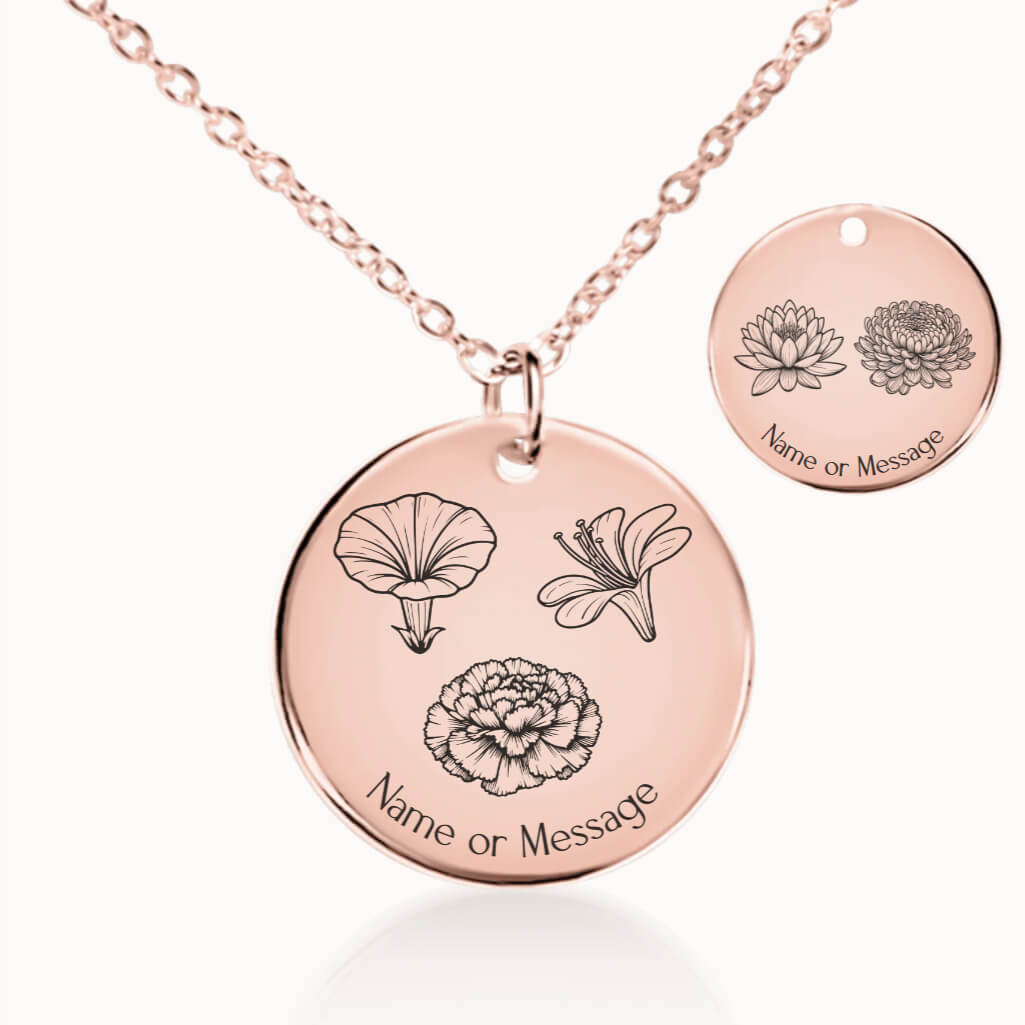 Grandmas Garden Birth Flower Necklace in Rose Gold, Personalized Gift