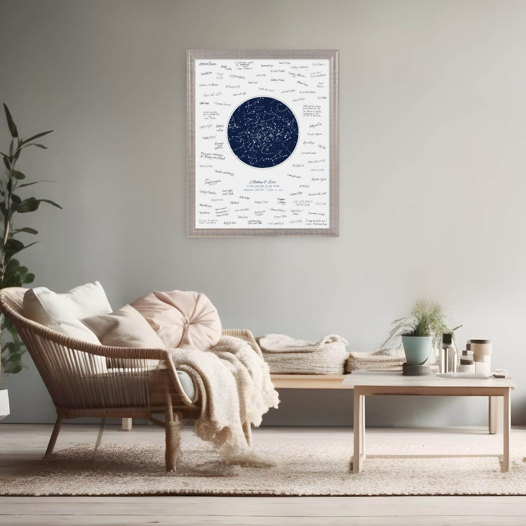 Wedding Guest Book Alternative, Star Map Print Personalized with 1 Night Sky, Gray Beveled Frame, Styled#color-finish_gray-beveled-frame