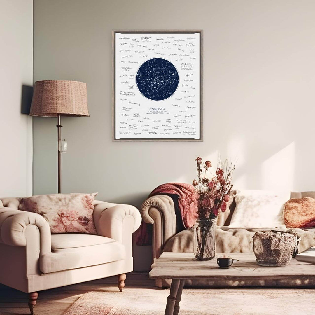 Wedding Guest Book Alternative, Star Map Print Personalized with 1 Night Sky, Gray Floater Frame, Styled#color-finish_gray-floater-frame