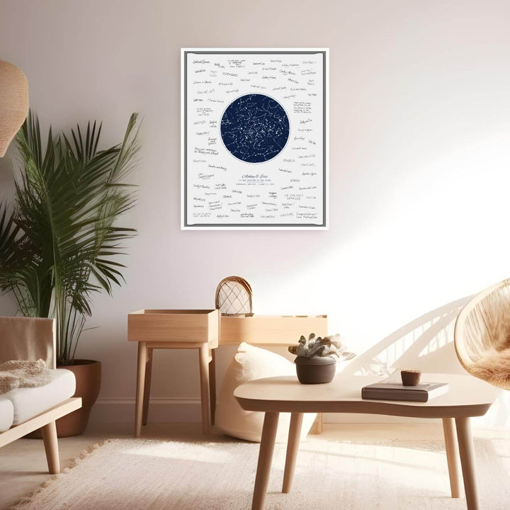 Wedding Guest Book Alternative, Star Map Print Personalized with 1 Night Sky, White Floater Frame, Styled#color-finish_white-floater-frame