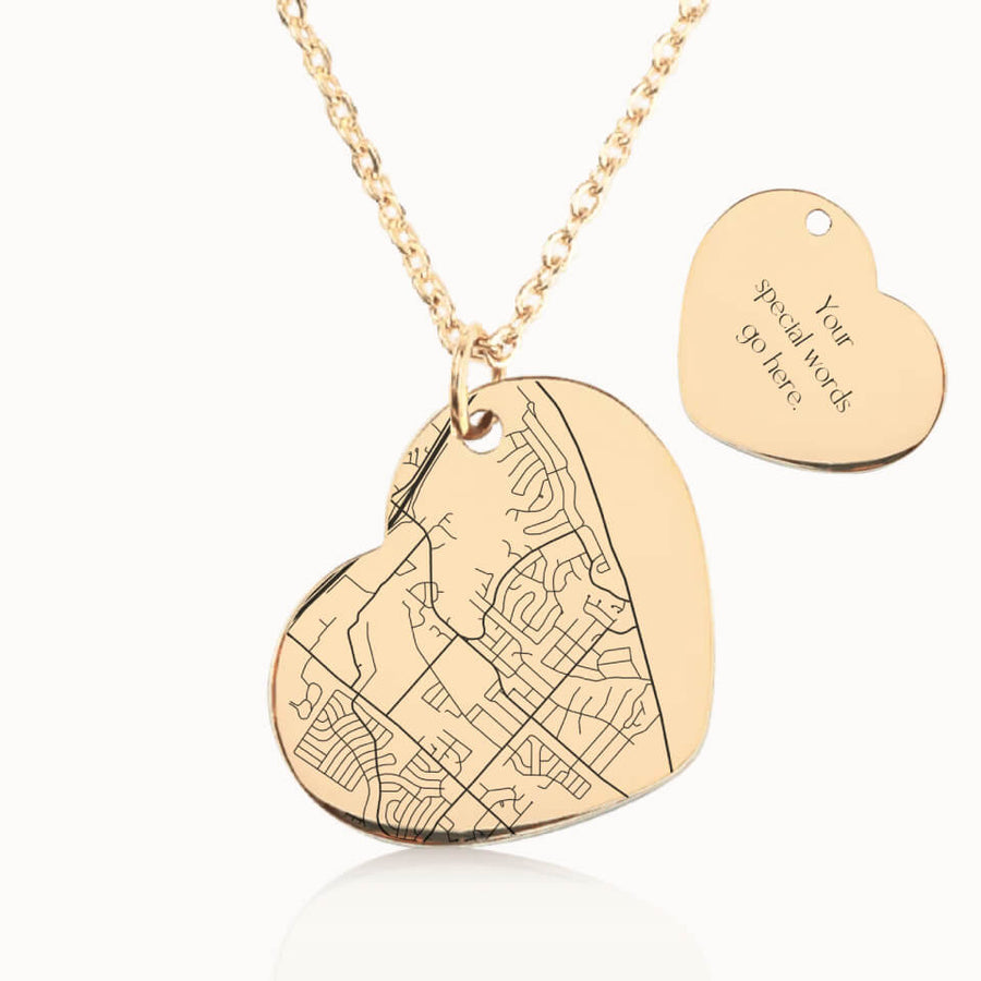 Heart City Street Map Necklace in Gold, Personalized Gift, Designed With Meaning