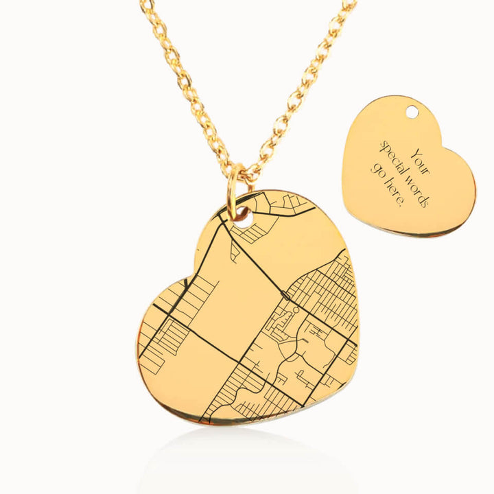 Heart City Street Map Necklace in Gold, Personalized Gift, Designed With Meaning