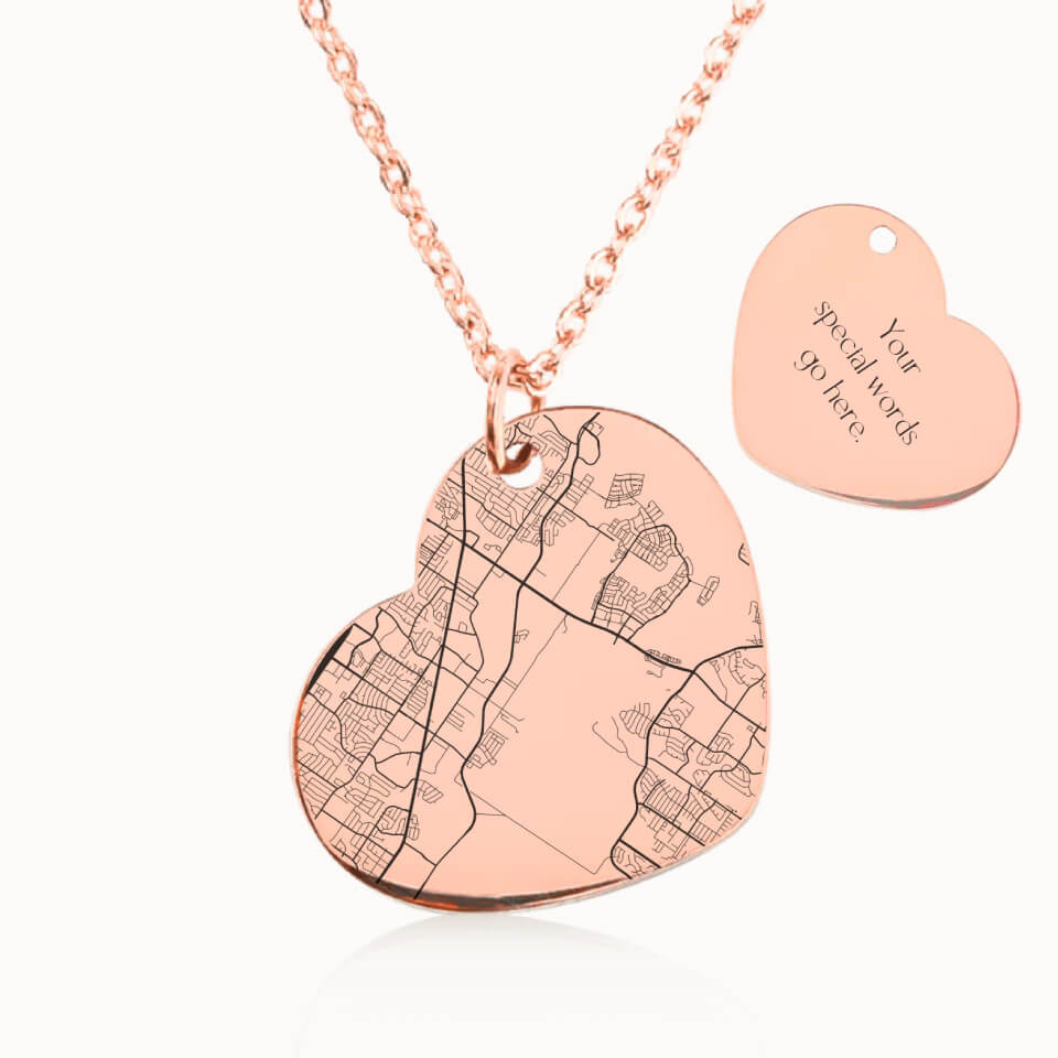 Heart City Street Map Necklace in Rose Gold, Personalized Gift, Designed With Meaning