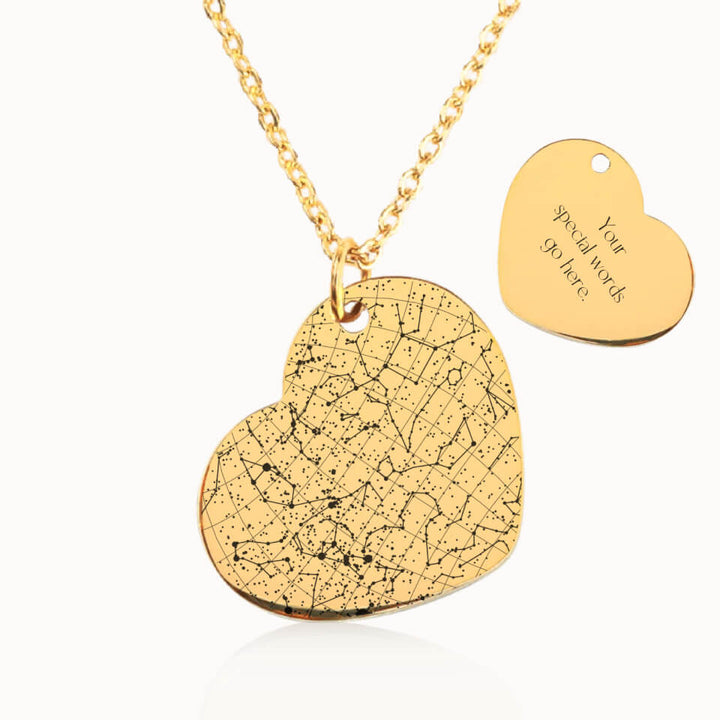 Heart Star Map Necklace in Gold, Personalized Gift, Designed With Meaning