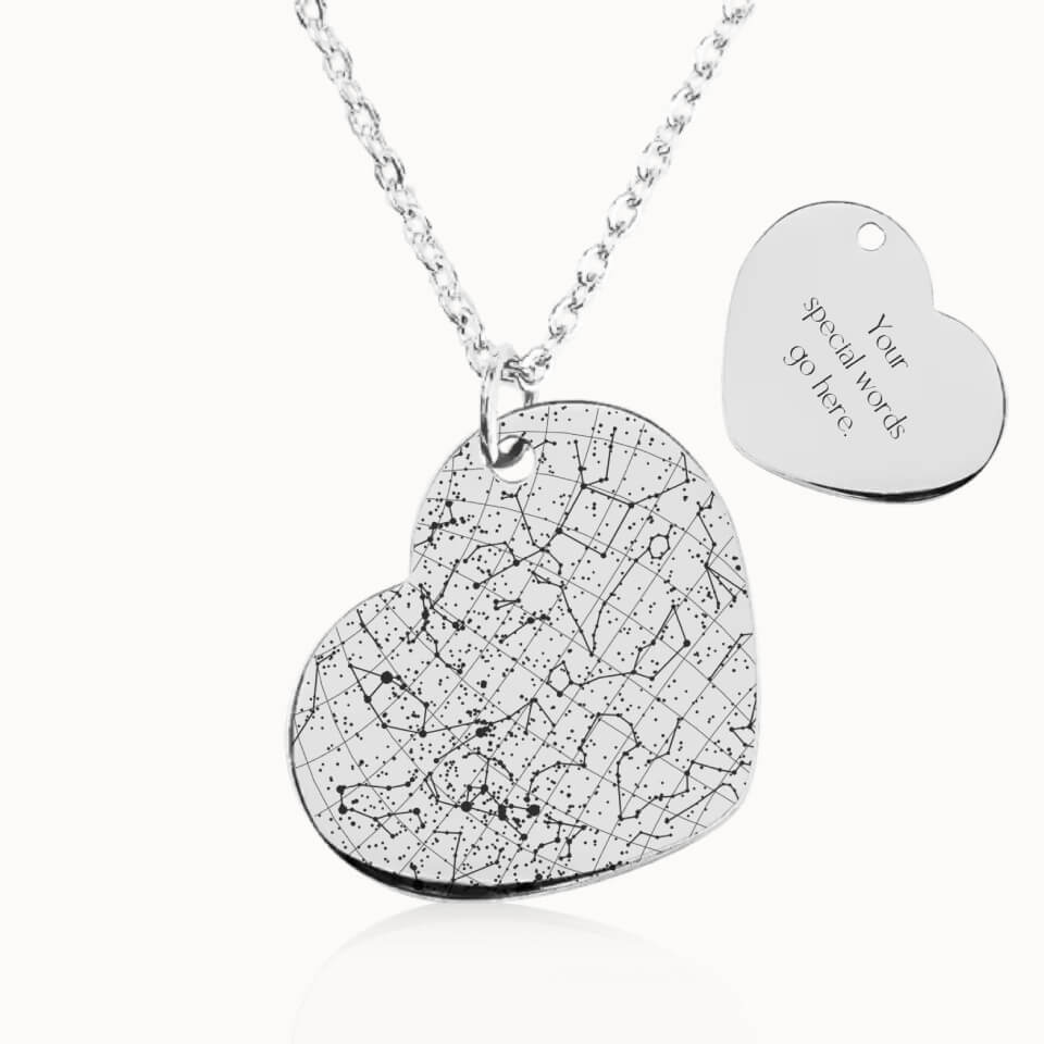 Heart Star Map Necklace in Silver, Personalized Gift, Designed With Meaning