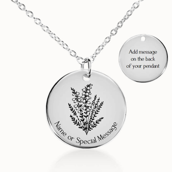 Heather Name Gift, Personalized Flower Pendant Necklace, Silver