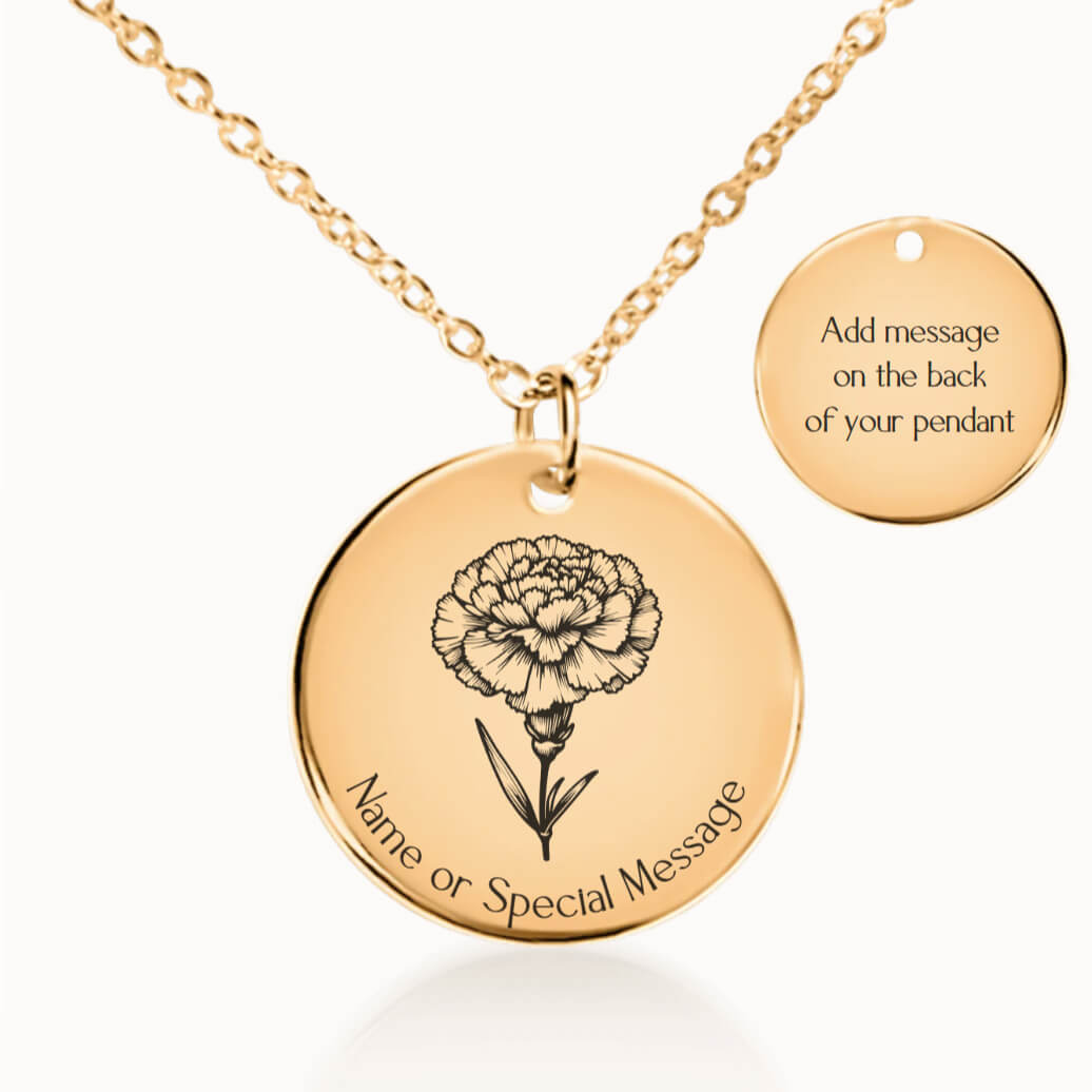 Personalized January Birth Flower Carnation Necklace in Gold, Birthday Gift for Her