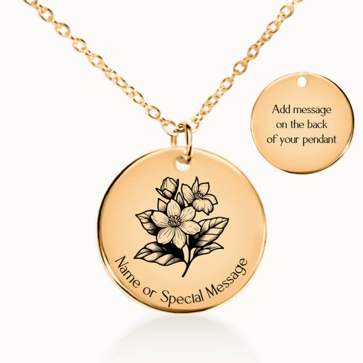 Jasmine Name Gift, Personalized Flower Pendant Necklace, Gold