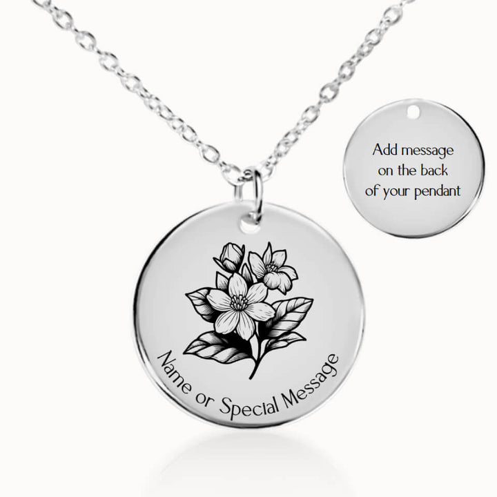 Jasmine Name Gift, Personalized Flower Pendant Necklace, Silver