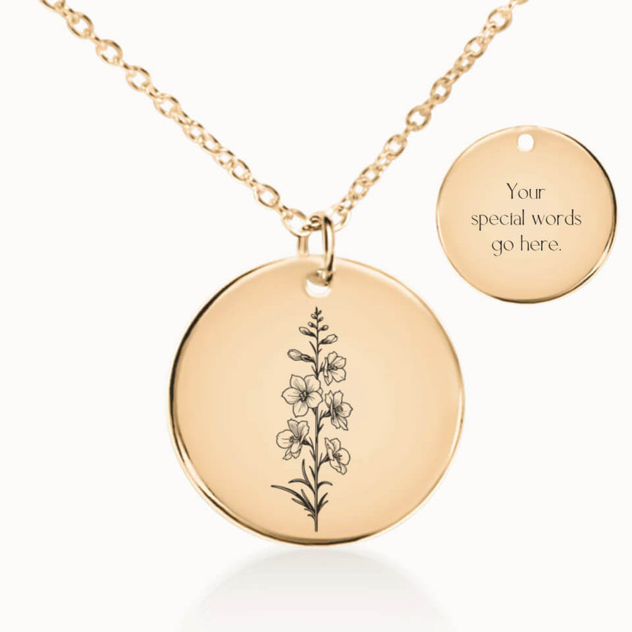 July Birth Flower Pendant Necklace in Gold, Personalized Gift for Her