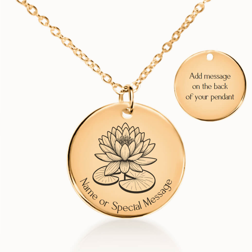 Personalized July Birth Flower Water Lily Necklace in Gold, Birthday Gift for Her