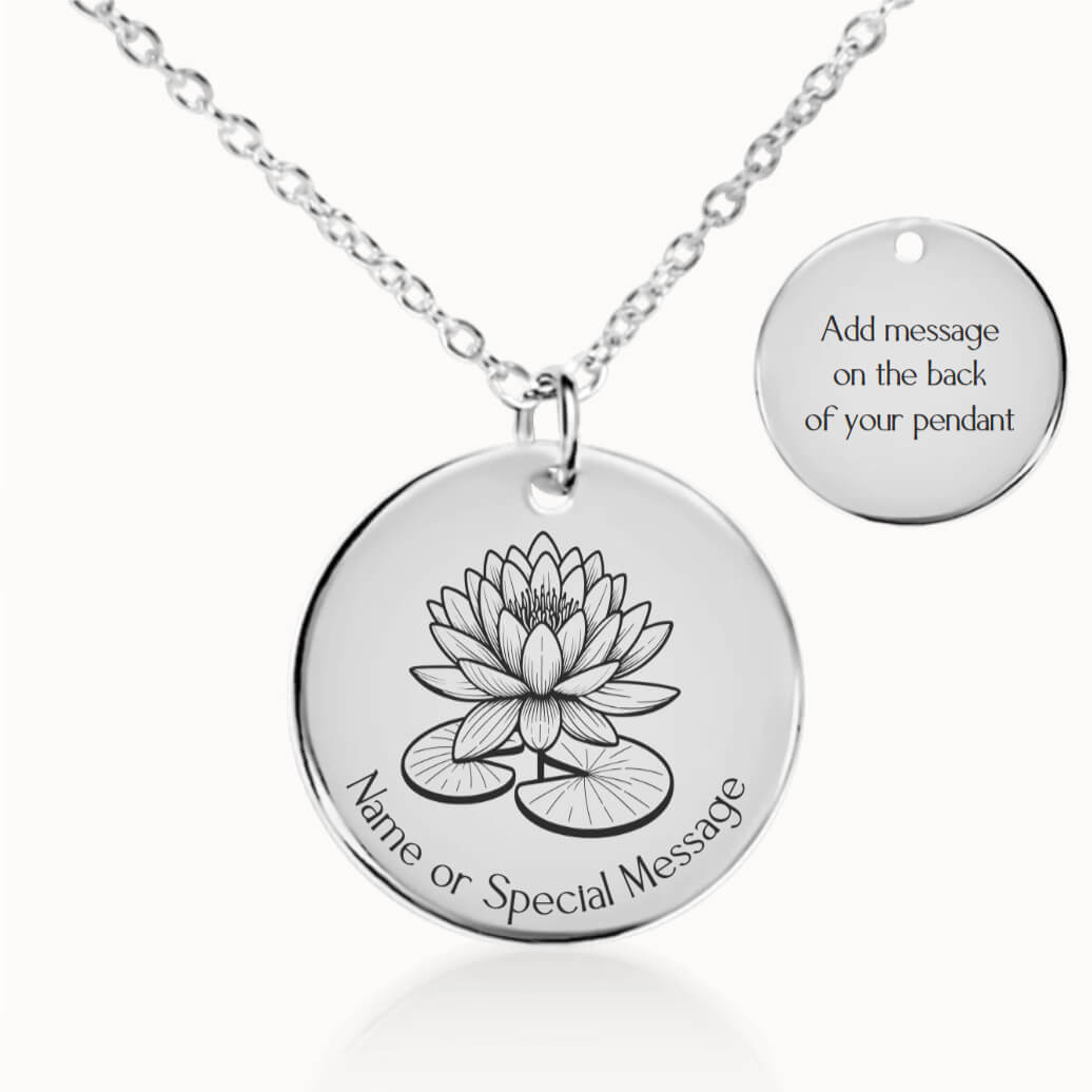 Personalized July Birth Flower Water Lily Necklace in Silver, Birthday Gift for Her