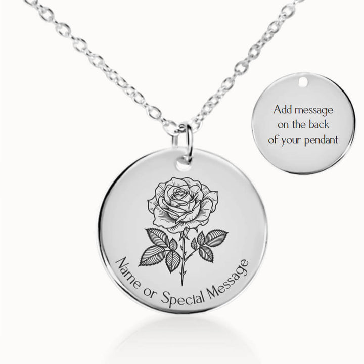 Personalized June Birth Flower Rose Necklace in Silver, Birthday Gift for Her