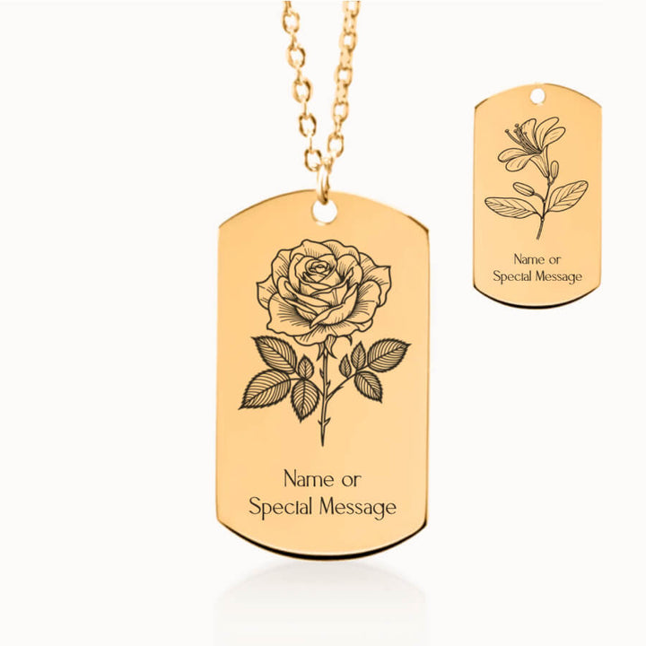 June Birth Month Flower Tag Pendant in Gold, Rose and Honeysuckle Gift