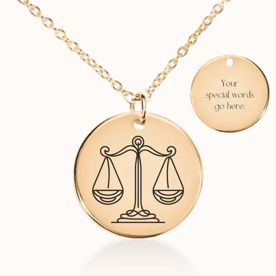 Libra Zodiac Pendant Necklace in Gold, Personalized Gift for Her