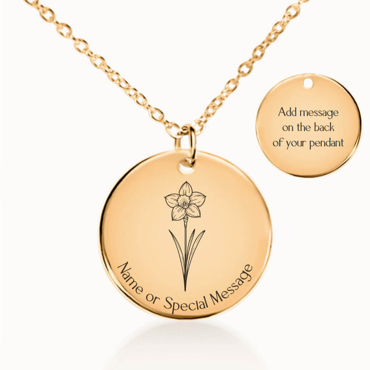 Personalized March Birth Flower Daffodil Necklace in Gold, Birthday Gift for Her