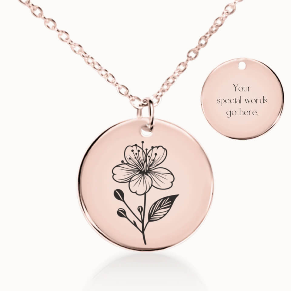 March Birth Flower Pendant Necklace in Rose Gold, Personalized Gift for Her