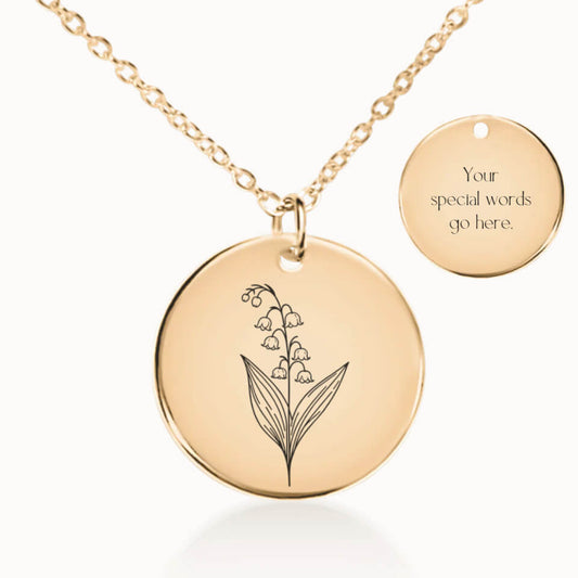 May Birth Flower Pendant Necklace in Gold, Personalized Gift for Her