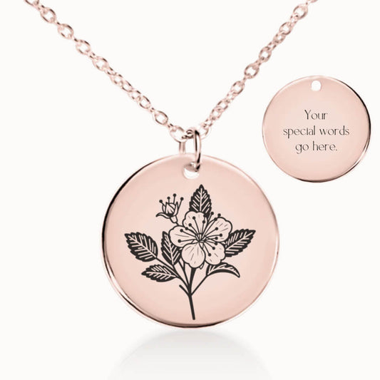 May Birth Flower Pendant Necklace in Rose Gold, Personalized Gift for Her