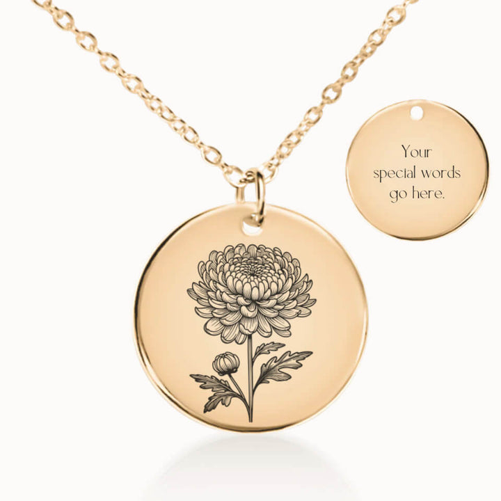 November Birth Flower Pendant Necklace in Gold, Personalized Gift for Her