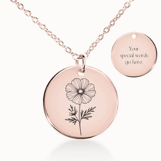 October Birth Flower Pendant Necklace in Rose Gold, Personalized Gift for Her