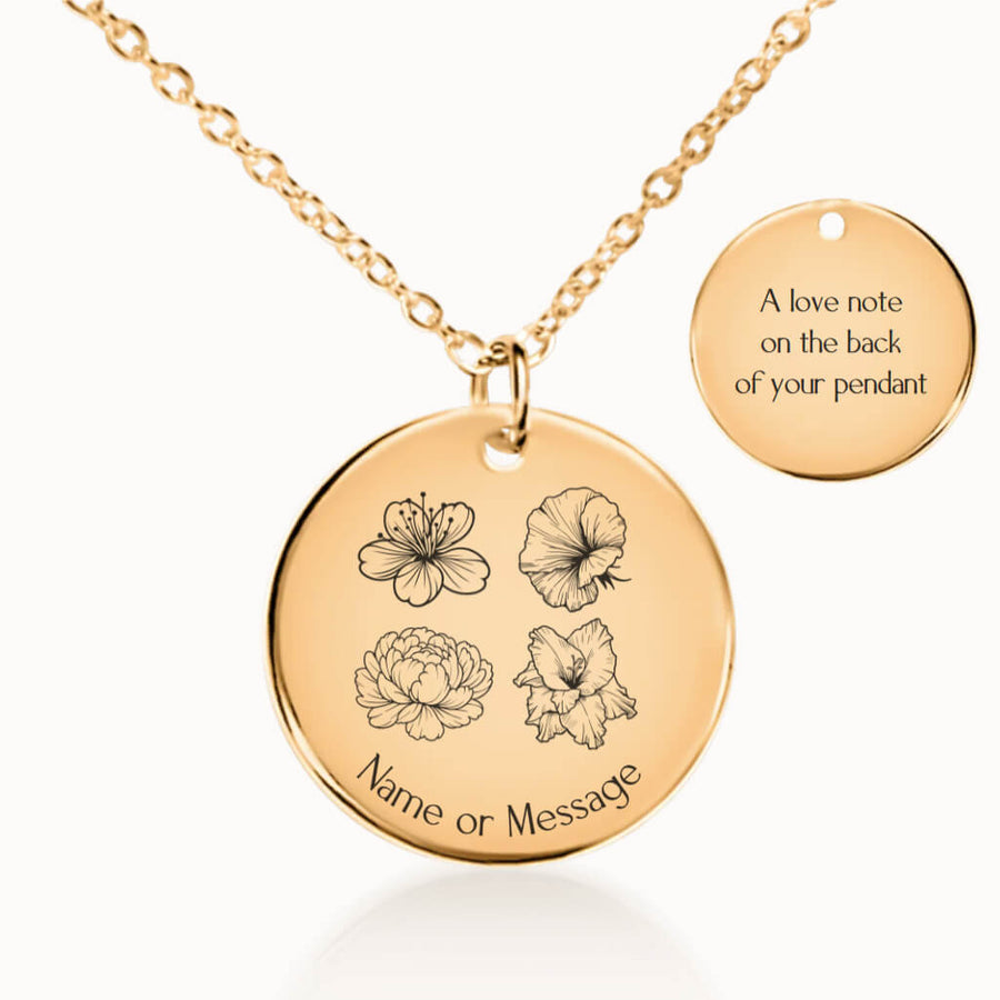 Personalized Birth Flower Necklace for Mom Gift in Gold