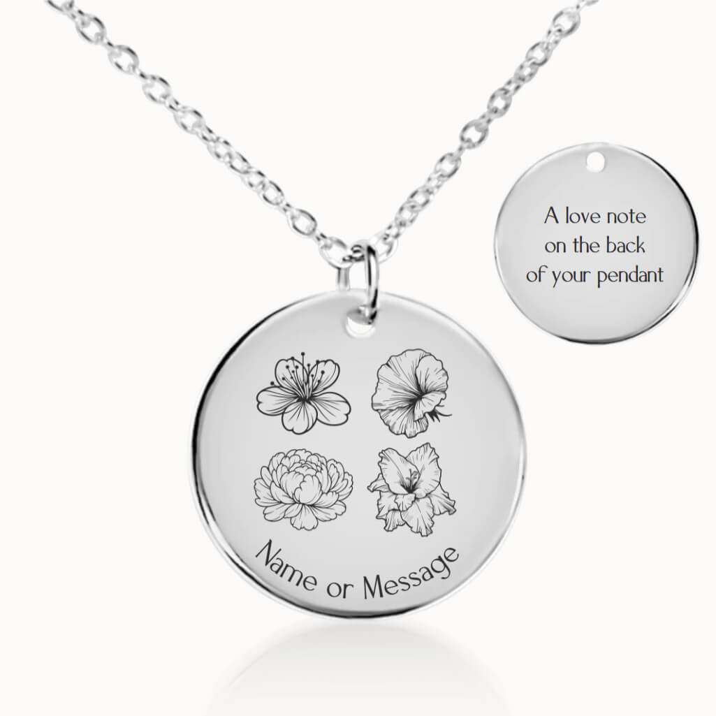 Personalized Birth Flower Necklace for Mom Gift in Silver