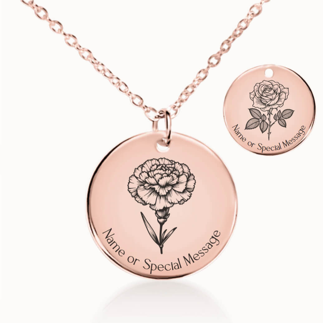 Personalized Birth Month Flower Necklace in Rose Gold, Custom Birthday Gift for Her