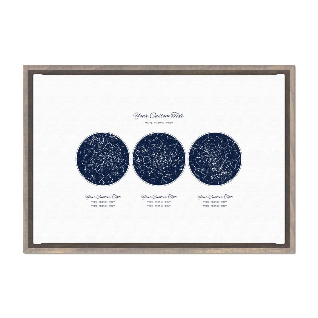 Custom Wedding Guest Book Alternative, Personalized Star Map with 3 Night Skies, Gray Floater Frame#color-finish_gray-floater-frame