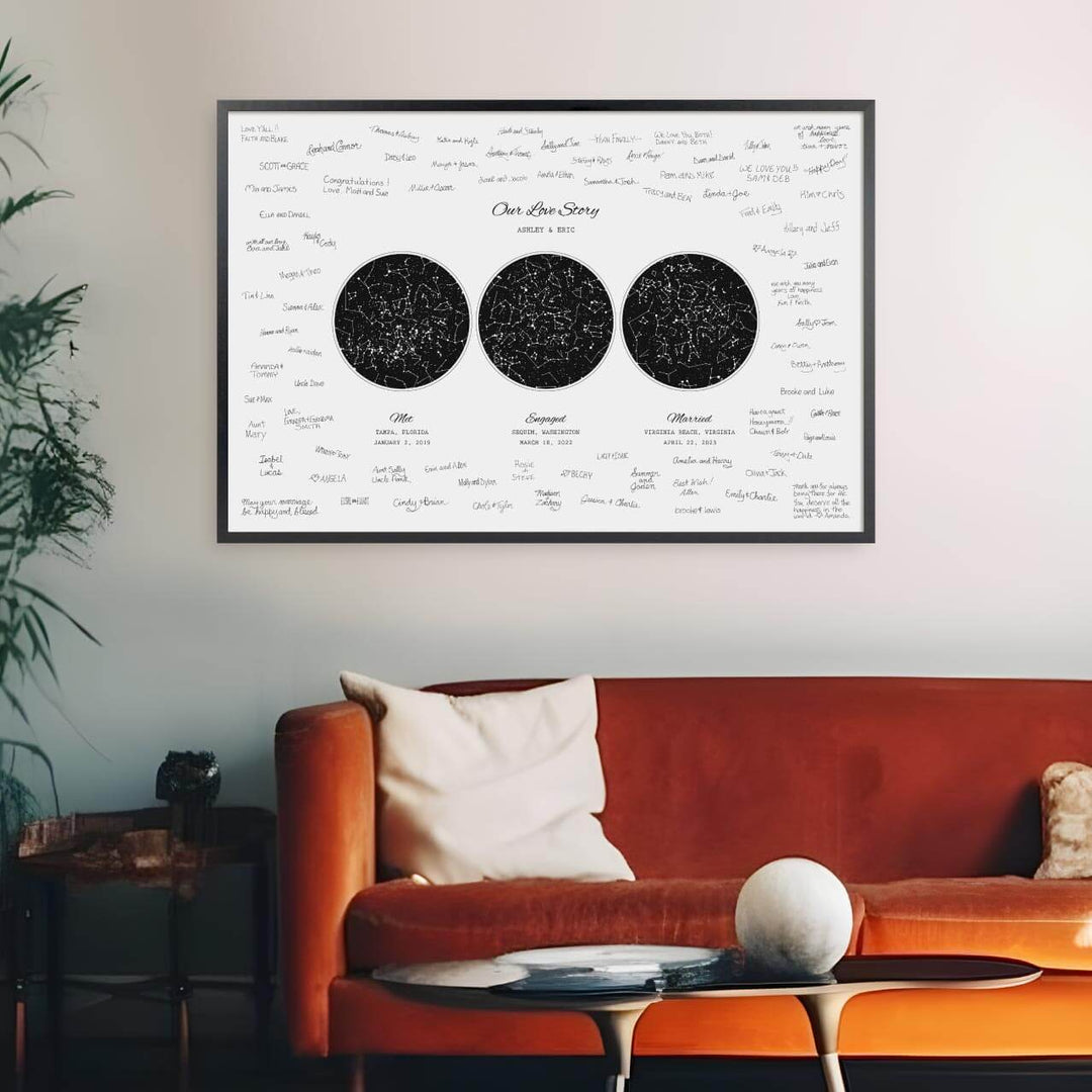 Custom Wedding Guest Book Alternative, Personalized Star Map with 3 Night Skies, Black Thin Frame#color-finish_black-thin-frame