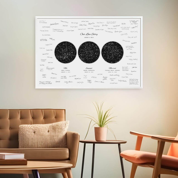 Custom Wedding Guest Book Alternative, Personalized Star Map with 3 Night Skies, White Thin Frame, Styled#color-finish_white-thin-frame