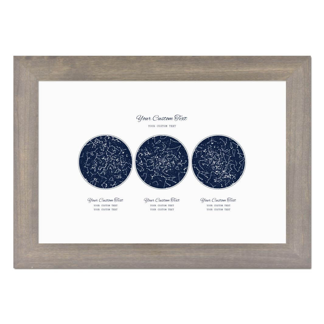 Custom Wedding Guest Book Alternative, Personalized Star Map with 3 Night Skies, Gray Wide Frame#color-finish_gray-wide-frame