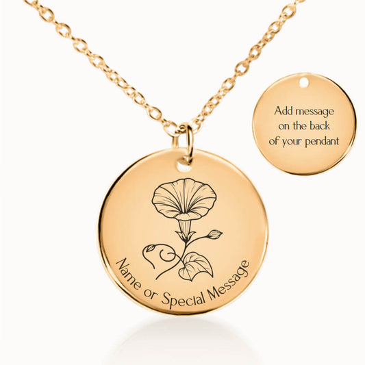 Personalized September Birth Flower Morning Glory Necklace in Gold, Birthday Gift for Her