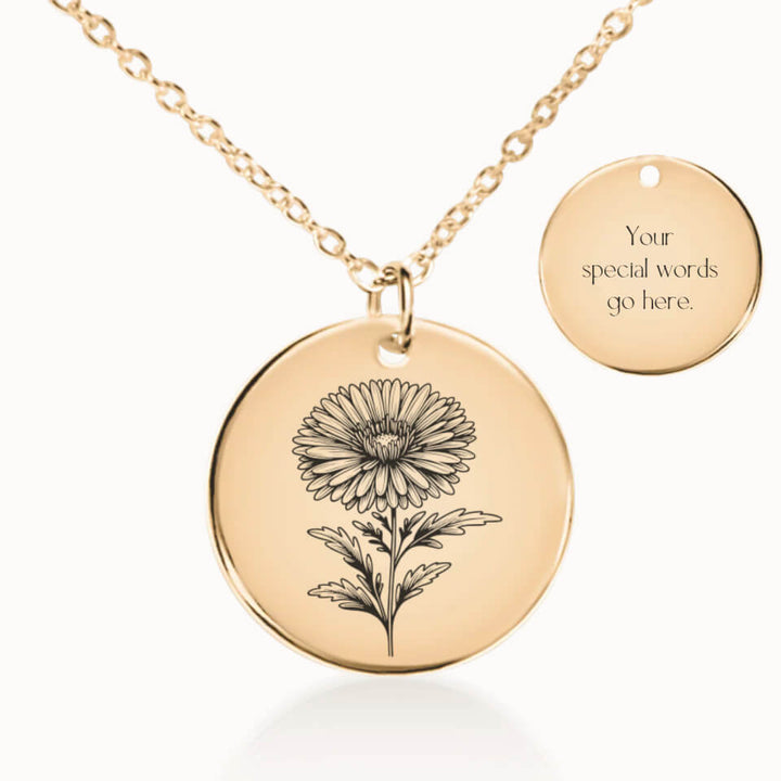 September Birth Flower Pendant Necklace in Gold, Personalized Gift for Her