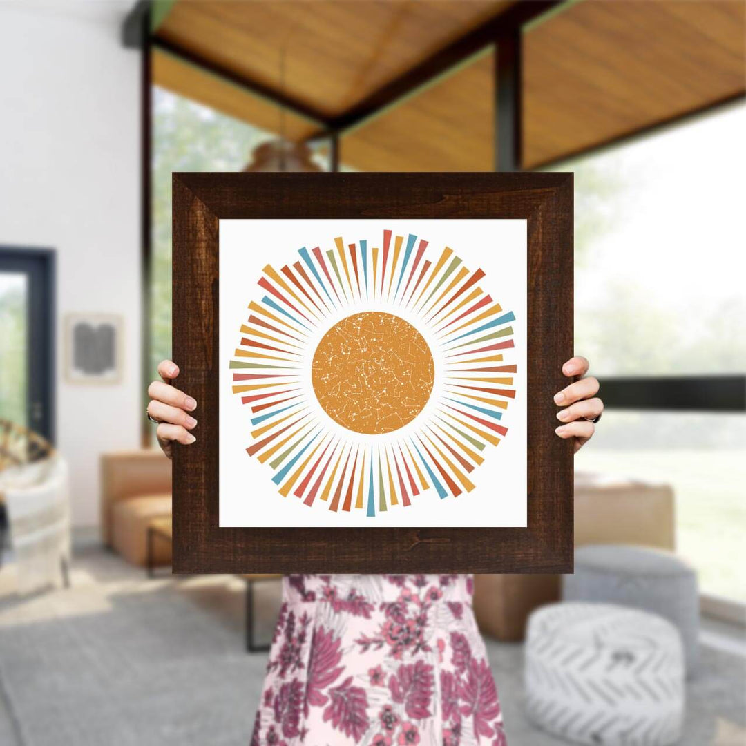 Sunburst Star Map Personalized with 1 Night Sky, Espresso Wide Frame, Styled#color-finish_espresso-wide-frame