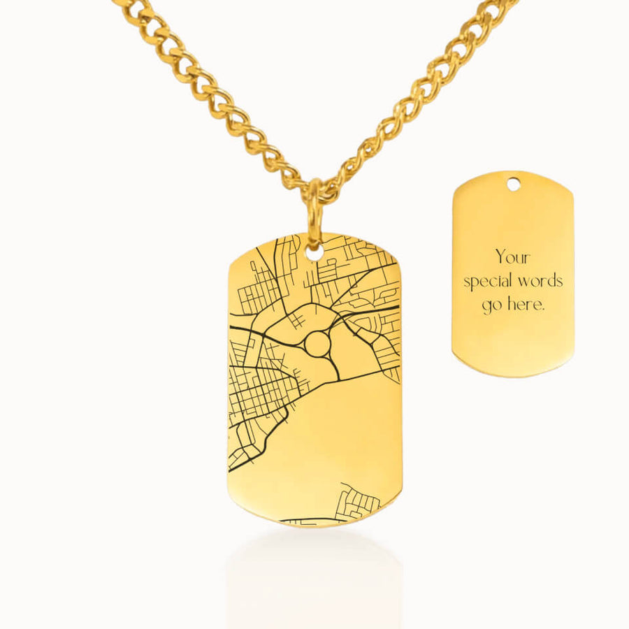 Tag City Street Map Necklace with Cuban Link Chain in Gold, Personalized Gift, Designed With Meaning